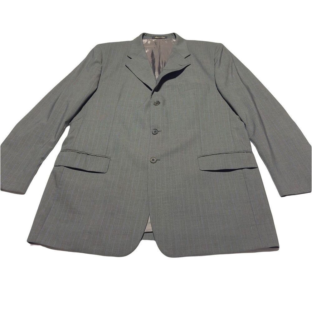 Roberto Villini Gray Blue Pinstripe Wool Sport Coat Jacket 44 L Long Blazer